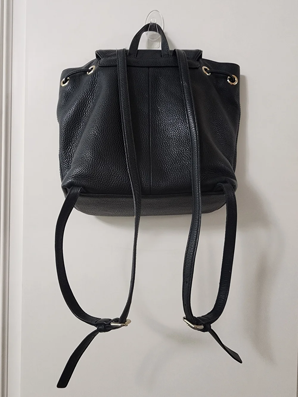 Kate Spade New York Black Pebbled Leather Mini Backpack Gold Tone Drawstring